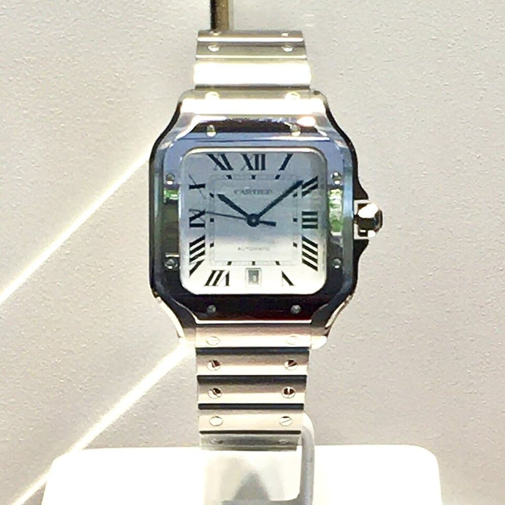 Cartier Santos with a square case and steel bracelet