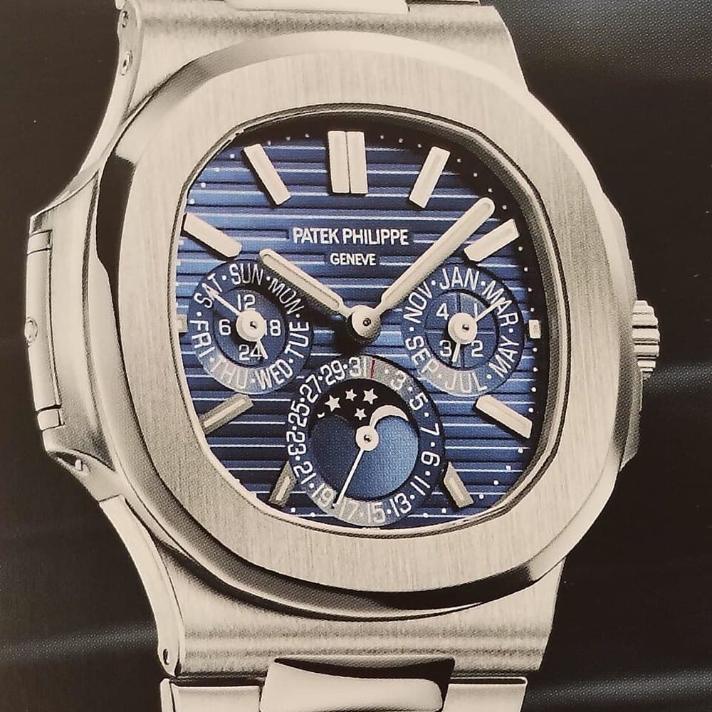 Patek Philippe Nautilus with a blue embossed dial